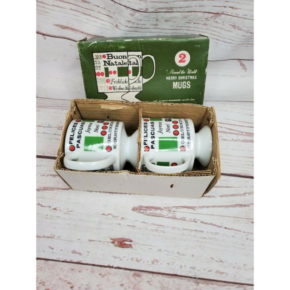 Vintage Never Used Open Box Holt Howard Merry Christmas Around The World Mugs - Picture 2 of 11